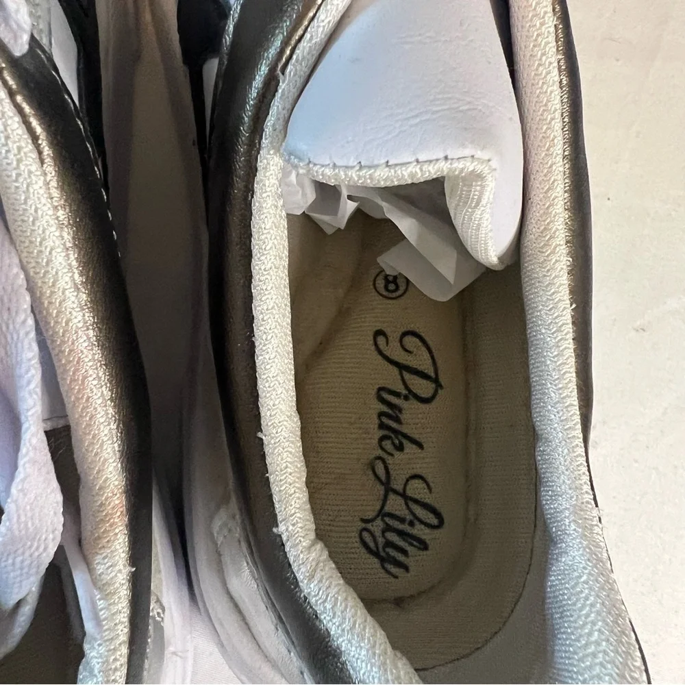 Pink Lily White and Gold Star Platform Sneakers NWOT